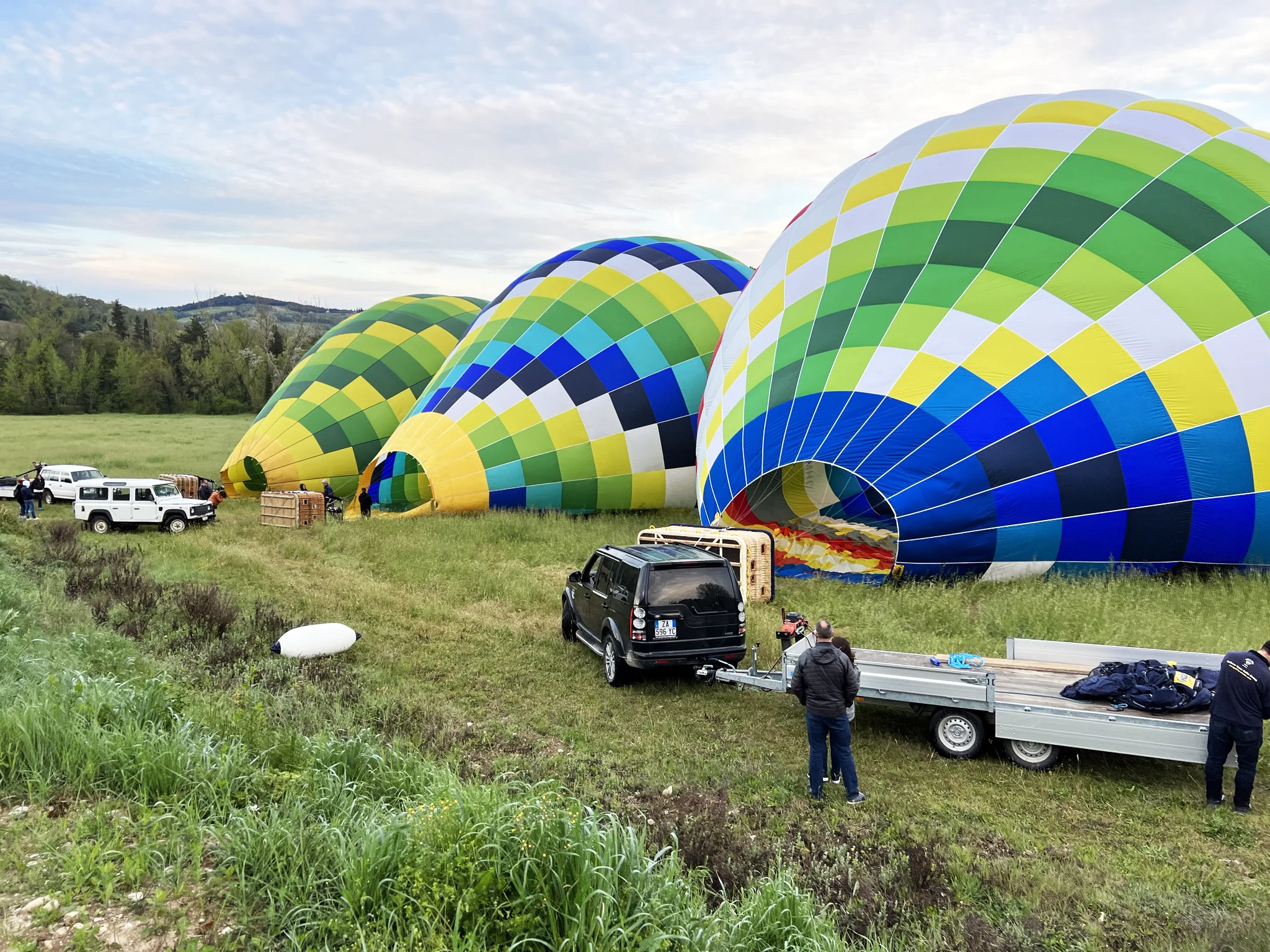 hot air balloons getting ready to take flight