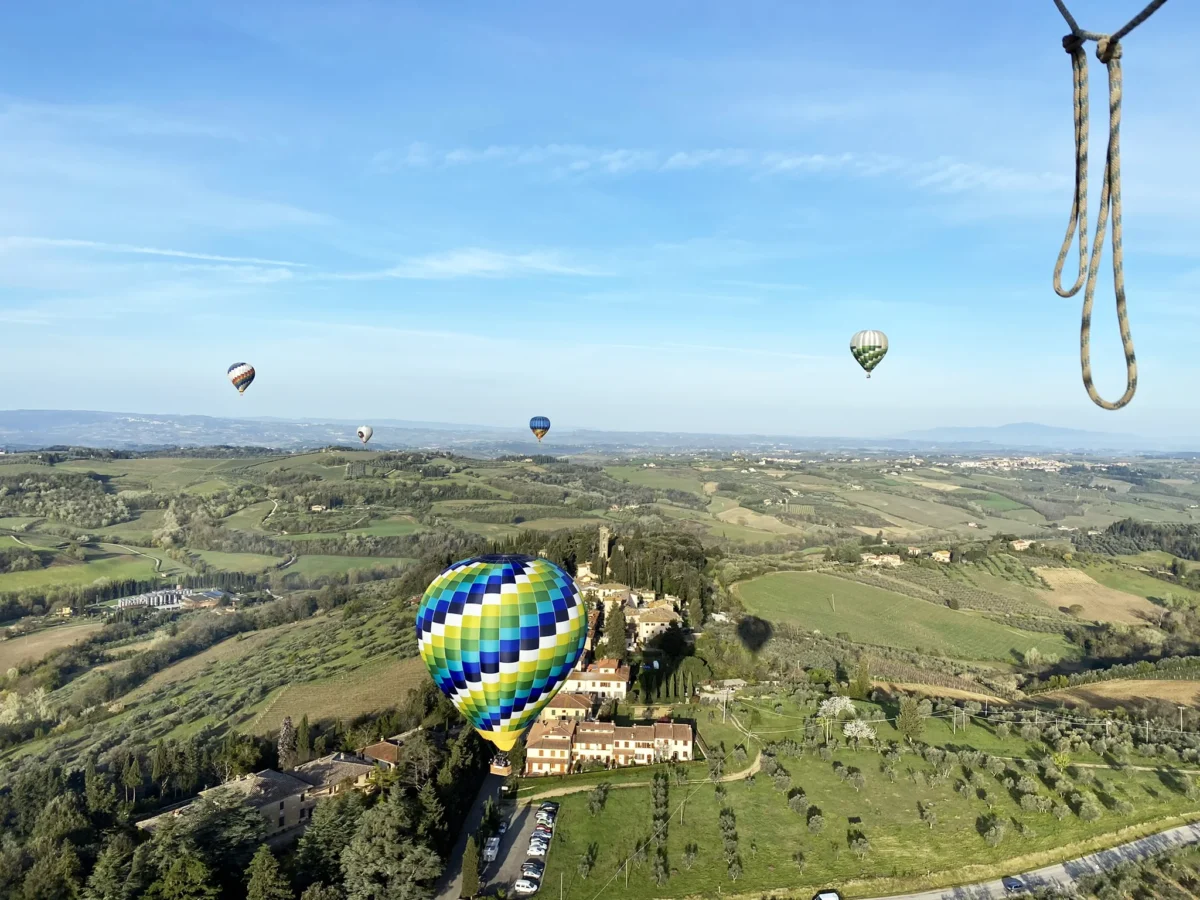 View from a hot air balloon over Tuscany